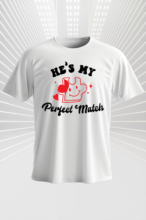 Perfect Match Couple T-Shirts – She’s My & He’s My Puzzle Heart Combo | 100% Cotton