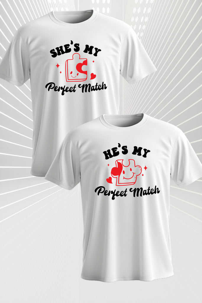 Perfect Match Couple T-Shirts – She’s My & He’s My Puzzle Heart Combo | 100% Cotton