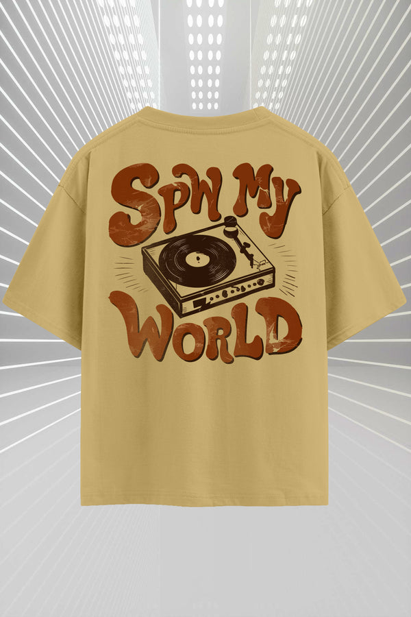 Spin My World – Retro Vinyl Turntable Oversized T-Shirt