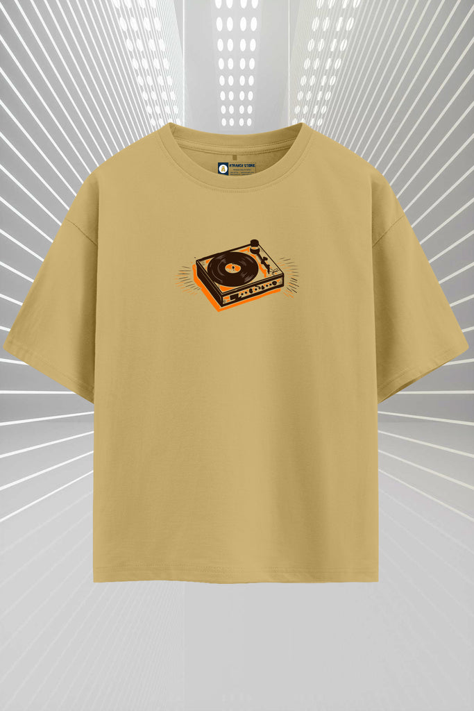 Spin My World – Retro Vinyl Turntable Oversized T-Shirt