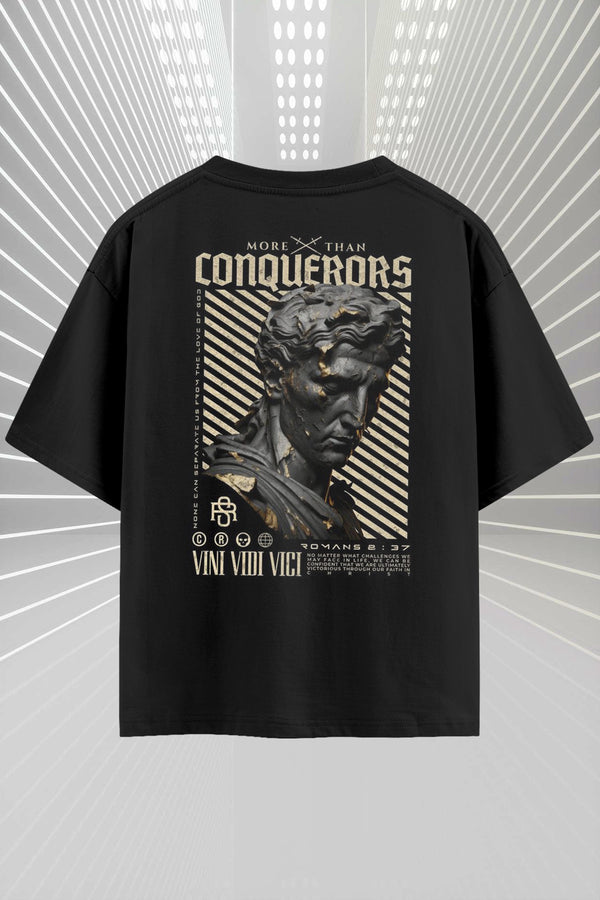 More Than Conquerors Oversized Black T-Shirt – Roman Statue Streetwear | Vini Vidi Vici